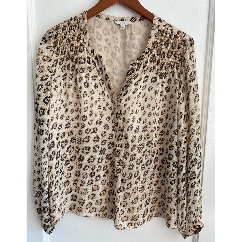 Joie 100% Silk Leopard Cheetah Print Long Sleeve Blouse Women's Size Medium